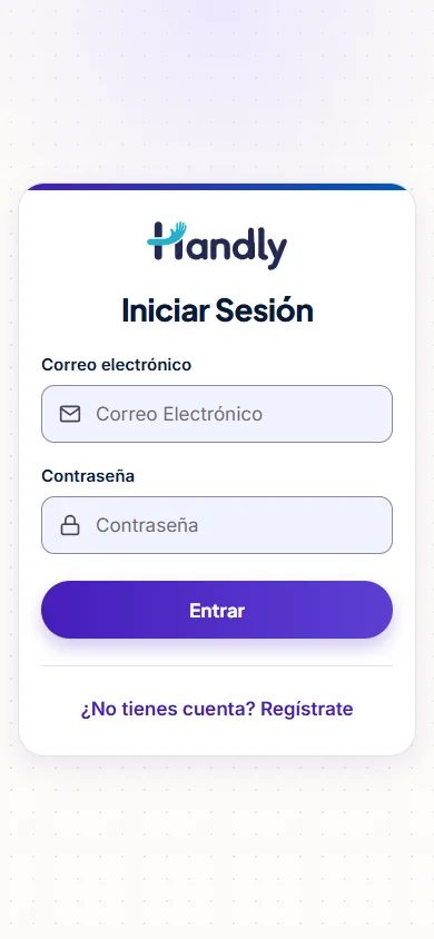 Pantalla de inicio de sesión de handly.cl en celular
